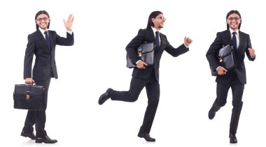 Beyaz arka plan üzerinde acele iş adamı izole