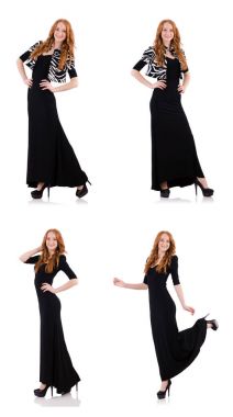 siyah elbise üzerine beyaz izole redhead