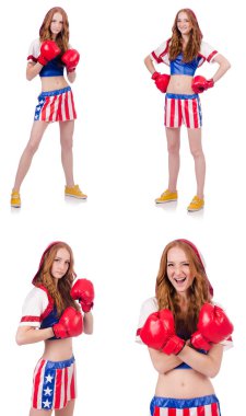 Amerikan sembollü kadın boksör.