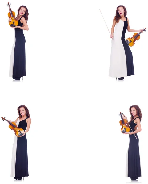 Woman playing violin isolated on white background — Stock Photo, Image