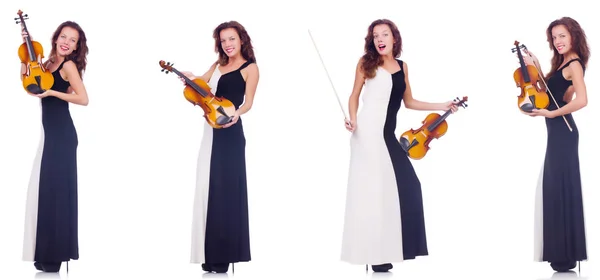 Frau spielt Geige isoliert auf weißem Hintergrund — Stockfoto