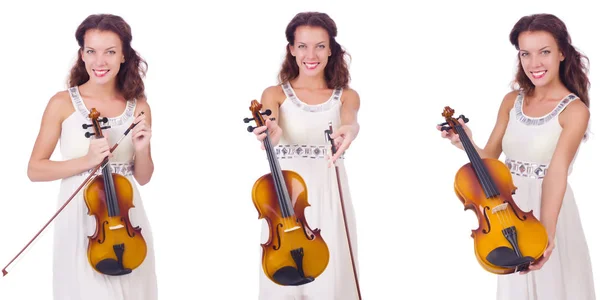 Woman playing violin isolated on white background — Stock Photo, Image