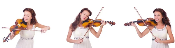 Mujer tocando el violín aislada sobre fondo blanco — Foto de Stock