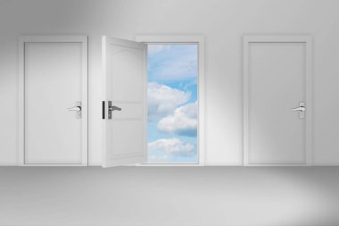 Concept of choice with many doors opportunity - 3d rendering clipart