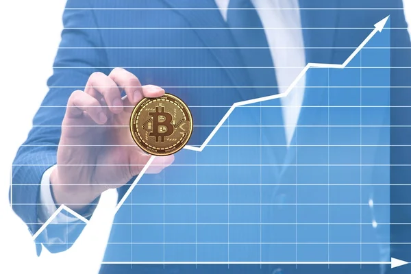 Geschäftsmann in Bitcoin-Preiserhöhungskonzept — Stockfoto