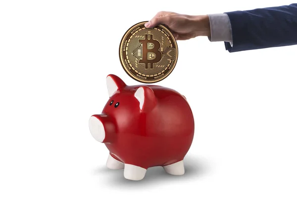 Bitcoin ahorro con Piggybank en concepto de negocio —  Fotos de Stock