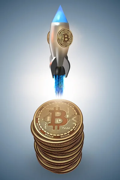 Bitcoins no conceito criptomoeda blockchain - 3 renderização — Fotografia de Stock