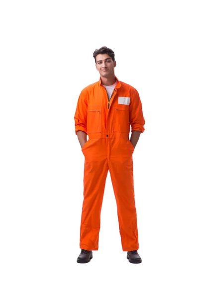 Prisonnier en robe orange isolé sur fond blanc — Photo