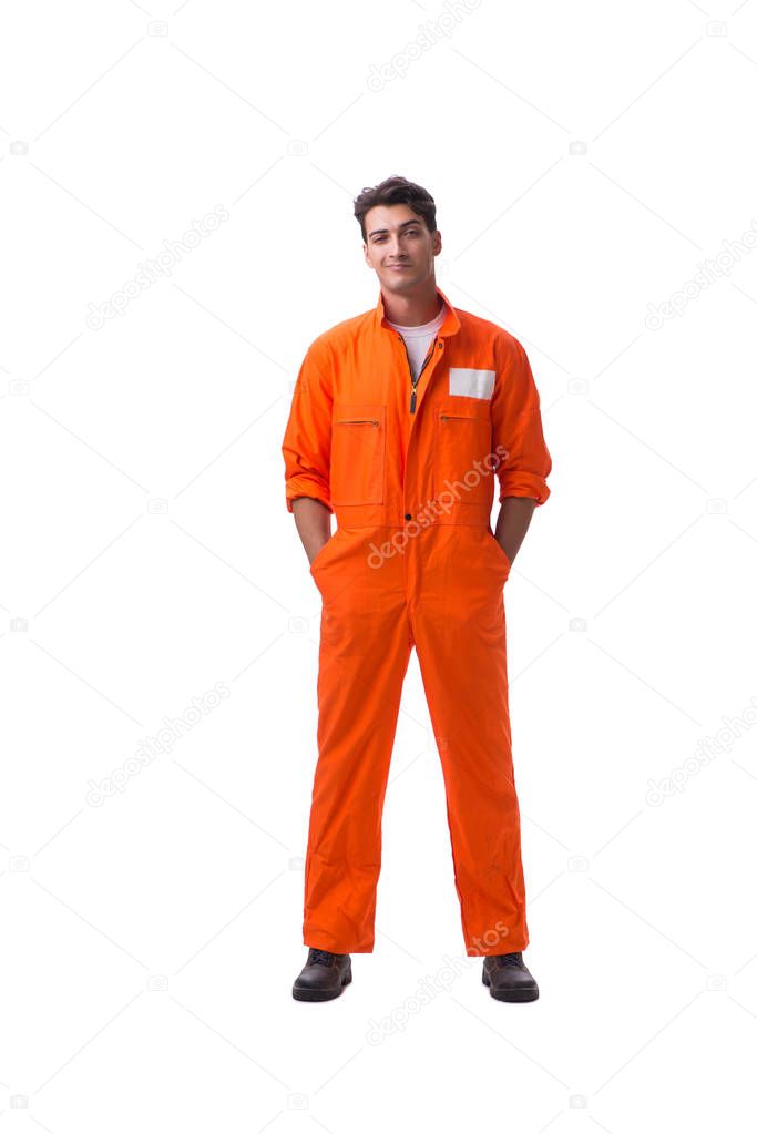 Prisoner in orange robe isolated on white background
