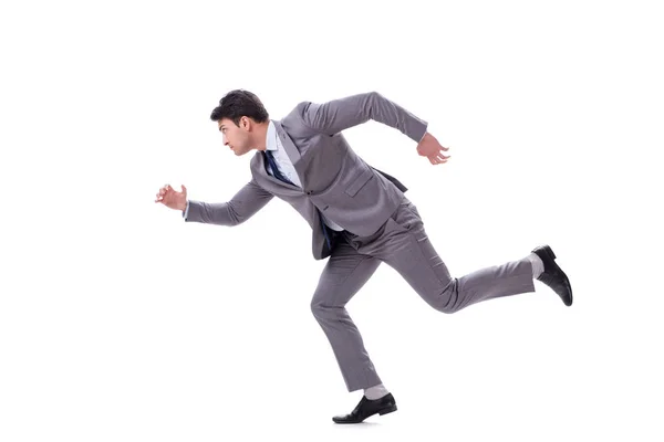 Young businessman running forward isolated on white Stock Picture