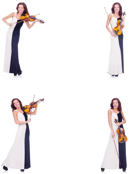 Woman playing violin isolated on white background — Stock Photo, Image