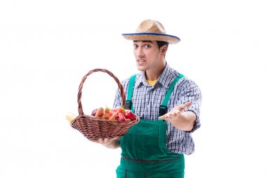 Beyaz arka plan üzerinde izole genç çiftçi