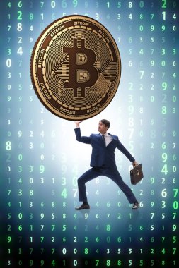 Şifreli para zinciri kavramında bitcoin tutan bir işadamı