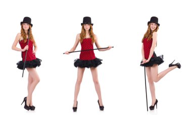 Beyaz izole kırmızı benekli elbiseli kız