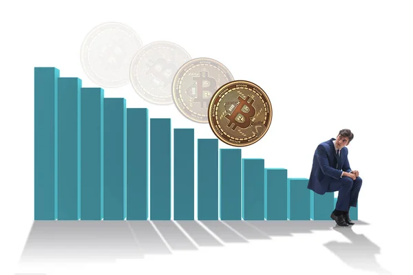 Empresário triste sobre queda de preço bitcoin — Fotografia de Stock
