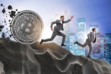 İşadamı cryptocurrency blockchain kavramında takip Bitcoin