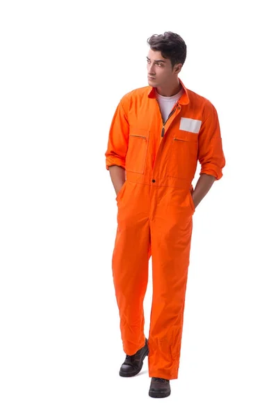 Häftling in orangefarbener Robe isoliert auf weißem Hintergrund — Stockfoto