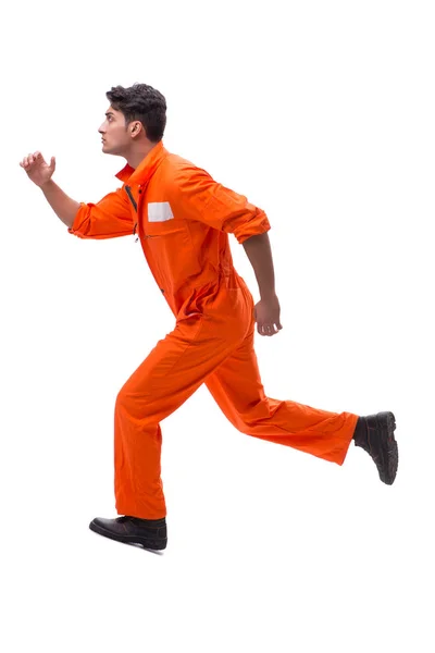 Prisonnier en robe orange isolé sur fond blanc — Photo