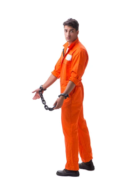 Prisoner with his hands chained isolated on white background — Stock Photo, Image