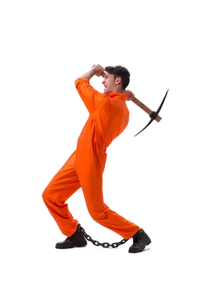 Prisoner with axe isolated on white background — Stock Photo, Image