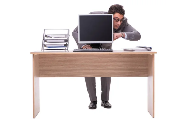 Zakenman verstopt in het kantoor geïsoleerd op wit — Stockfoto