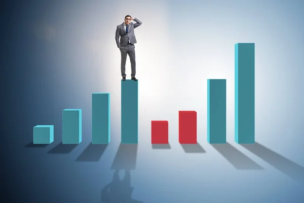 Ung affärsman i affärsidé med stapeldiagram — Stockfoto