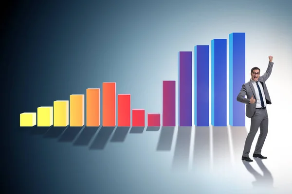 Jungunternehmer im Geschäftskonzept mit Balkendiagrammen — Stockfoto