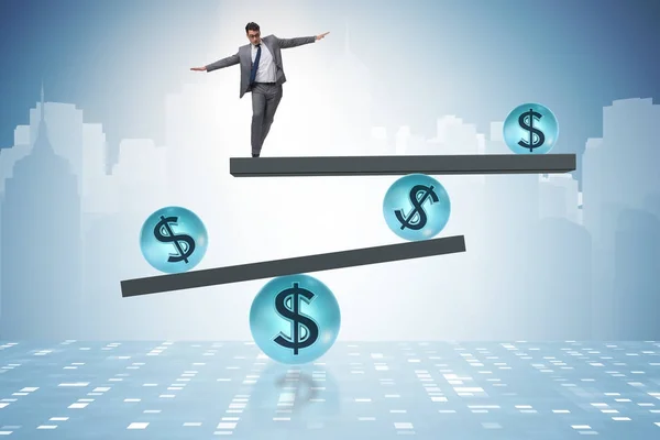 Businessman balancing in financial dollar concept — Stock Photo, Image