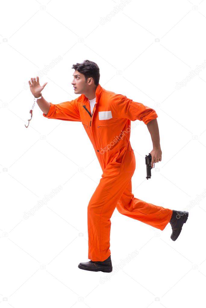 Prisoner with gun isolated on white background