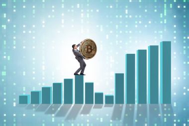 Şifreli para zinciri kavramında bitcoin tutan bir işadamı