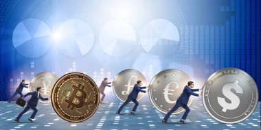 İşadamı bitcoin cryptocurrency kavramında iterek