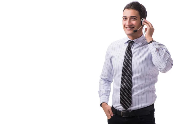 Jonge call center operator geïsoleerd op witte achtergrond — Stockfoto