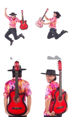 gitar üzerinde beyaz izole olan adam