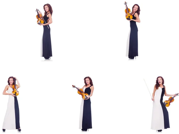 Mulher tocando violino isolado no fundo branco — Fotografia de Stock