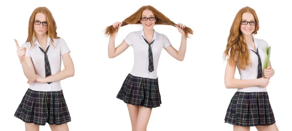 Schoolgirl isolated on the white — Stock Photo, Image