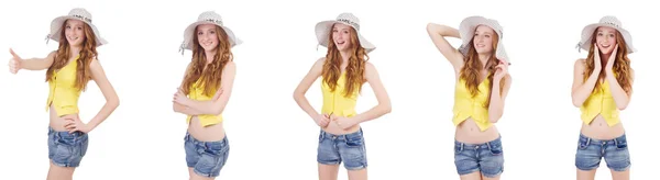 Jovem com panamá em conceitos de moda isolados em branco — Fotografia de Stock