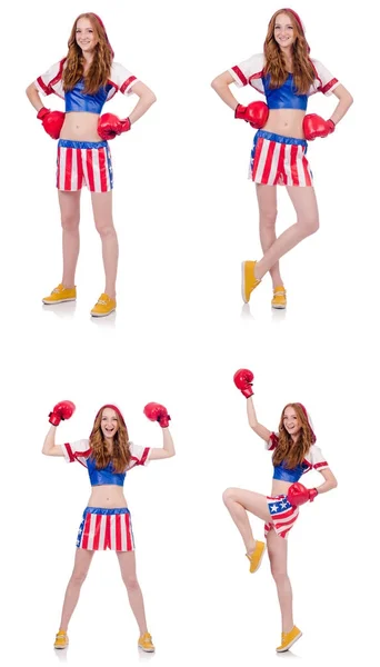 Boxer femme en uniforme avec des symboles américains — Photo