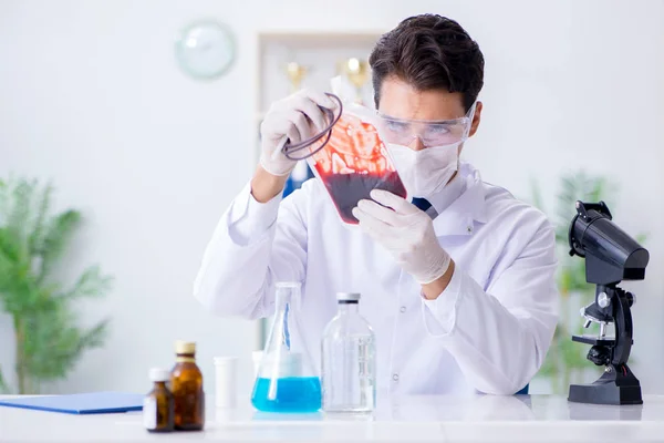 Médico trabajando con muestras de sangre en el laboratorio de la clínica hospitalaria —  Fotos de Stock