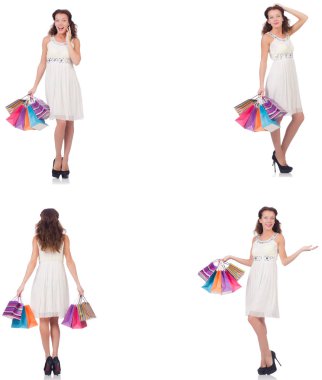 Beyaz çantalı bir kadın.