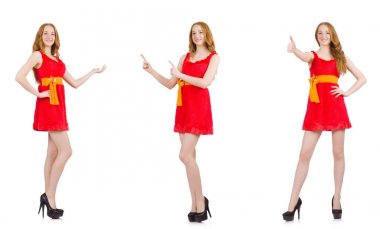 Genç güzel kız izole üzerinde beyaz holding