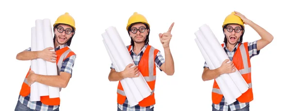 Funny engineer isolated on the white white — Stock Photo, Image