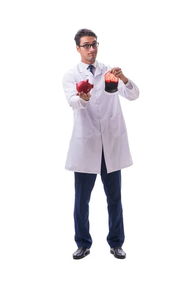 Médico en concepto de donación de sangre aislado en blanco — Foto de Stock
