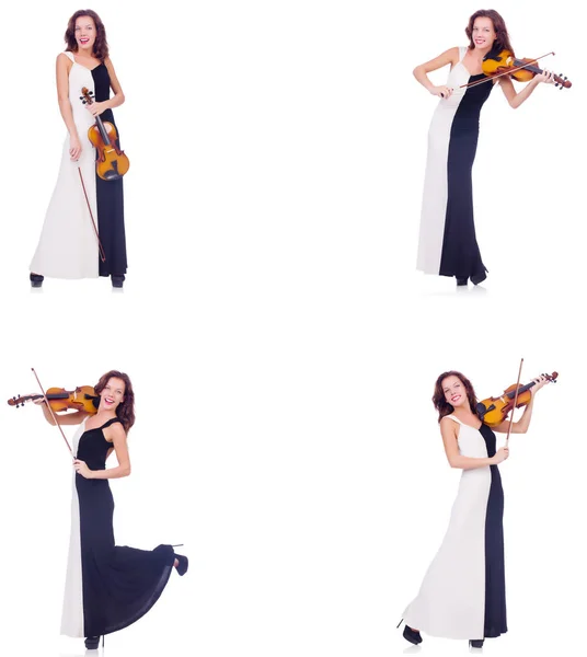 Mujer tocando el violín aislada sobre fondo blanco —  Fotos de Stock