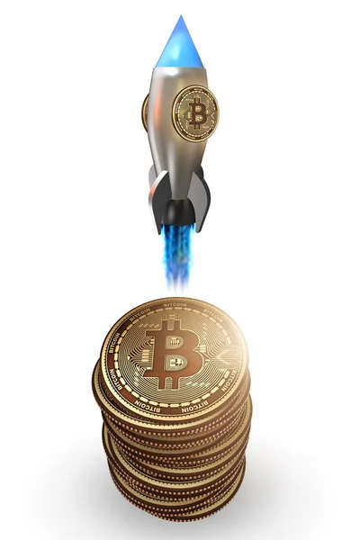 Bitcoins no conceito criptomoeda blockchain - 3 renderização — Fotografia de Stock