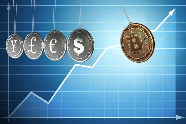 Bitcoins in de blockchain cryptocurrency concept — Stockfoto