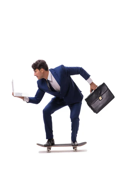 Businessman riding skateboard isolated on white background — Stock Photo, Image