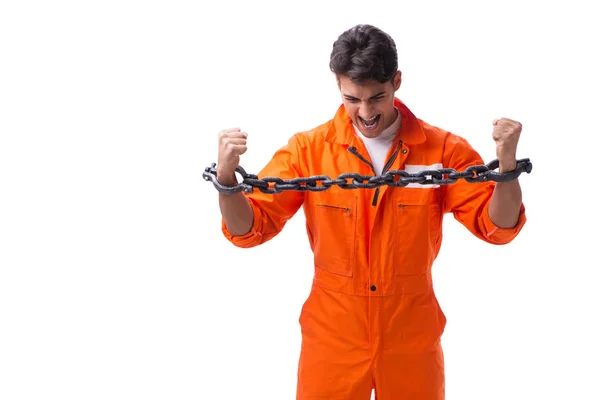 Gefangener mit gefesselten Händen isoliert auf weißem Hintergrund — Stockfoto