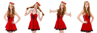 Kızıl saçlı kız ile üzerine beyaz izole taç