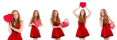 Kırmızı elbiseli, beyaz tabutlu genç bir kız.