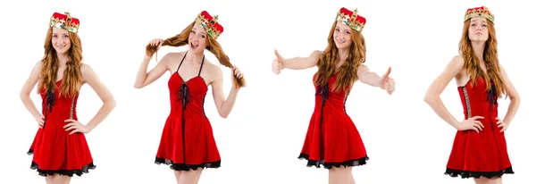 Redhead girl with crown isolated on white — Stock Photo, Image